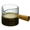 Taza Transparente para Espresso con Mango de Madera, Boca en Forma de V, Accesorio para Barra de Café, Taza Medidora con Escala, Jarra para Espumar Leche, Taza con Pico