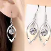 Pendientes de plata sencillos con circonitas, pendientes de perla de amor giratorios para mujer, pendientes de longitud media para mujer, pendientes de moda invertidos