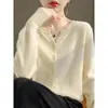 Estilo de Otoño para Ir al Trabajo Nuevo Cardigan de Punto de Lana de Cordero Cuello Pequeño Estilo Corto Suéter Superior para Mujer Manga Larga Ropa de Abrigo