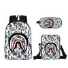 Nova Mochila Escolar de Desenho Animado de Tubarão para Estudantes Transfronteiriços Bolsa Transversal para Meninos Estojo de Lápis Infantil de Camada Única Conjunto de Três Peças A Partir de Uma Peça
