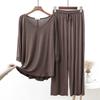Camiseta de Manga Larga con Cuello en V Pantalones Casuales Acortados Conjunto de Dos Piezas para Mujer Primavera y Verano Algodón Modal Pantalones de Pierna Ancha Traje de Pijama para Casa