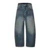 Yidao Vintage 2026 Otoño Nuevo Estilo Americano Modernos Lavados Desgastados Ojo de Gato Pierna Ancha Sueltos Corte Curvo Jeans para Hombre