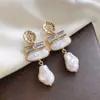 Pendientes de Perla Geométricos Incrustados con Pedrería Estilo Europeo y Americano, Pendientes de Lujo Ligero de Gama Alta, Pendientes de Estilo Retro para Mujer