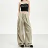 Pantalones cargo caqui de calle holgados, pantalones casuales de workwear de nicho para mujer, de cintura alta, adelgazantes, nuevo estilo ligero de pierna ancha de secado rápido