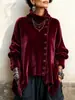 2026 Nuevo Otoño Estación Independiente de Amazon Moda Casual Tejido Terciopelo Dorado Botón Asimétrico Cuello Alto Top para Mujer