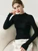 Lavável à máquina! Suéter Feminino Gola Alta Meio Malha Fina Extra Yangzi Yarn Sem Costura Emagrecedor Base Tricô