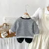Dianxi Baby Estilo Coreano Sudadera Rayada de Osito 3D Niños Otoño Nuevo Conjunto Casual de Dos Piezas