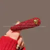 Grampo de Cabelo Vermelho com Atmosfera de Outono e Inverno, Letras Douradas e Design de Coração, Grampo de Franja de Alta Qualidade, Piranha para Cabelos Soltos