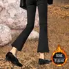 Jeans Negros Micro La para Mujer 2024 Nuevos Explosiones Little Women Otoño/Invierno Pantalones de Cuerno Forrados de Polar