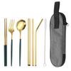 Acero Inoxidable 304 Vajilla Conveniente Set de Pajita Tenedor Cuchara Palillos Viaje al Aire Libre Set de Siete Piezas Amazon Venta Caliente