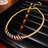 Colar vintage antigo médio banhado a ouro real diamante arco óleo caindo clavícula corrente luz luxo avançado colar atacado