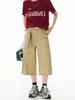 Shorts jeans leves de verão estilo retro americano para homens, calças cropped largas estilo japonês, calças retas de comprimento médio da moda