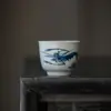 Taza Pequeña de Té Verde Antiguo Moji Azul y Flores Camarón Pintado a Mano Divertido Hogar Té Taza Individual Una Taza Taza de Té Cerámica