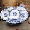 Plato Hondo de Cerámica Redondo Estilo Chino Planta Flor Estilo Retro Azul y Flor Comercial Plato para Cena Restaurante Plato para Sopa Plato Hondo Platillo Plato para Sopa