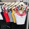 Diseño Falso de Dos Piezas Camisola Sexy con Almohadillas para el Busto, Hermosa Espalda, Estilo Lujuria Pura Nicho Bordado Top Ajustado para Mujeres