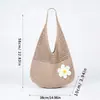 Nova Bolsa de Palha Grande Capacidade para Verão, Bolsa de Praia Tecida, Bolsa de Praia de Tricô com Flores, Bolsa Tote Elegante de Ombro Único para o Dia a Dia