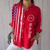 Amazon Aliexpress Y2 Camisa Cardigan de Manga Larga con Estampado de Bandera del Día de la Independencia Europea y Americana de Venta Caliente para Mujer