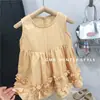 Vestido de tirantes de encaje sin mangas estilo coreano para niñas, vestido de princesa de verano moderno con cuello redondo para bebés, vestido de playa para vacaciones, comercio exterior