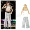 Ropa de Performance de Danza Jazz para Niñas en Año Nuevo Ropa de Performance Hip-Hop para Niños Traje Crop Top Genial y Atractivo para Niña