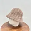 Fumeng Sombrero de Pescador de Punto Rayado Estilo Coreano Retro Ala Corta Lana Sombrero Cubo Otoño Invierno Denso Cálido