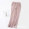 Calça de Pijama Feminina de Verão Fina no Atacado, Peça Única, Comprimento Nove Pontos, Caimento Solto, Tamanho Grande, com Bolsos, Calça de Casa Respirável