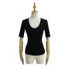 Top Americano de Cor Sólida com Decote V Profundo e Manga Curta Feminino Sexy Stretch Justo Cor Sólida Roupa Externa Base Camiseta Curta Justa na Cintura