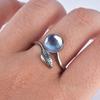 Anillos Creativos de Hoja y Piedra Lunar Europeos y Americanos, Anillo Abierto de Hoja de Cristal, Anillo de Hoja Incrustado con Piedra Lunar