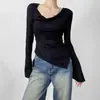 Diseño de Deseo Puro con Escote Acampanado, Camiseta de Manga Larga de un Solo Hombro para Mujer, Nuevo Estilo de Primavera, Top Sexy Irregular Delgado Adelgazante