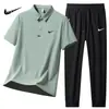 Camisa Polo Deportiva de Seda de Hielo para Hombre Traje de Verano Delgado Transpirable de Secado Rápido Manga Corta Pantalones Casuales Traje de Dos Piezas para Hombre