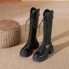 Botas Longas Brancas para Mulheres 2026 Inverno Novas Botas de Equitação com Solado Grosso, Salto Robusto e Design de Cadarço, Botas Versáteis para Mulheres