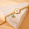 Moda Nicho Temperamento Vintage Banhado a Ouro Aço Inoxidável Turquesa Azul Concha Flor de Cinco Pétalas Acessórios Corrente Pulseira