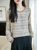 Cárdigan de punto Fair Isle para mujer, suéter de punto retro de otoño con cuello redondo y botones, top nuevo versátil y adelgazante