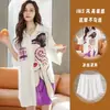 Popular de alta qualidade luxo leve estiloso seda gelada vestido camisa pijama feminino verão novo luxuoso roupão de dormir roupa de casa conjunto fino