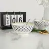 Tigela de Arroz Estilo Europeu com Borda Dourada, Tigela de Arroz Doméstica de Luxo Leve, Tigela Criativa, Tigela de Porcelana Óssea, Conjunto de Tigela e Colher Simples de Cerâmica para Refeição Atacado