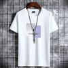 Camiseta masculina de manga curta para o verão, camiseta básica, tendência solta, camiseta de meia manga, gola redonda, camiseta estampada, top masculino, atacado