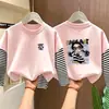Camiseta de manga larga de algodón puro a rayas y retazos para niñas, nuevo estilo otoño 2026, corte holgado, adecuada para niños medianos y mayores, ropa de otoño, prenda interior para niñas