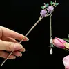Grampo de Cabelo com Borla de Flor Estilo Antigo, Novo Grampo Diário de Alta Qualidade Estilo Chinês, Grampo de Liga, Grampo de Cabelo com Borla Hanfu