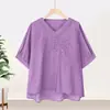 Camiseta Bordada de Manga Corta de Alta Gama para Mujer 2026 Verano Nuevo Estilo Conjunto de Dos Piezas para Madres de Mediana Edad con Pantalones y Top