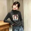 Blusa base de pelúcia para meninas outono e inverno roupa íntima gola semifechada escovada super bonita roupas de outono blusa listrada infantil moderna
