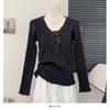 Estilo Coreano Deseo Puro Encaje Puntada Prendas de Punto Primavera Nuevo Ajustado Adelgazante Interior Manga Larga Suave Ceroso Camiseta Base Top