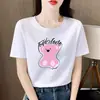 Camiseta Feminina de Manga Curta em Atacado de Baixo Preço, Estampa Floral de Verão, Top Branco Versátil da Moda para Meninas