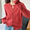 Nuevo cárdigan de punto de algodón puro para primavera, estilo coreano, color liso simple, corte holgado, cuello redondo, chaqueta corta de manga larga para mujer