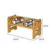 Soporte de Cuenco para Mascotas de Bambú Doble Cuenco Gato Perro Soporte para Cuenco de Alimentación Elevado Protección del Cuello Alimentador Cuenco de Acero Inoxidable Soporte de Madera Mesa de Comedor para Gatos
