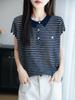 Nuevo Estilo Verano 2025 Bambú Lino Cuello Polo Tejido Camiseta de Manga Corta para Mujer Combinación de Colores Diseño de Concha Top