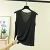 Camisola de Modal de Verano con Cuello en V y Volantes para Mujer, Top Fino sin Mangas de Color Sólido Versátil Talla Extra