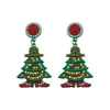Pendientes de Navidad transfronterizos europeos y americanos, pendientes clásicos de árbol de Navidad con cuentas de metal, pendientes de moda de reno y lazo con pedrería