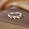 Anel Tiqi Prata Pura 999 Trevo da Sorte de Quatro Folhas para Mulheres, Anel Aberto Flor Vazada Estilo Coreano, Design de Nicho de Alta Qualidade