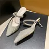 Novedad de principios de otoño, sandalias de tacón alto puntiagudas con perlas y pedrería para mujer, zapatillas cerradas de tacón de aguja, estilo de lujo ligero, zapatos de boda de moda para uso en exteriores