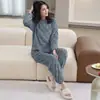 Conjunto de Pijama para Mujer Transfronterizo, Cardigán Largo Grueso de Coral Fleece Espeso para Invierno, Ropa de Casa de Franela que se Puede Usar Afuera