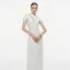 Elegante Vestido de Banquete Estilo Francês 2026 Nova Coleção Primavera Um Ombro Cintura Marcada com Pregas Vestido Longo